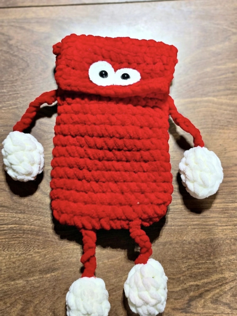 Super-Soft Plush Knit Monster Crossbody Phone Pouch – Crimson Red